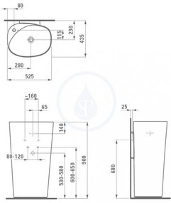 LAUFEN Palomba Collection Stojacie umývadlo, 520 mm x 435 mm, biela – 1 otvor na batériu, stredový H8118040001041