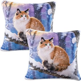 Súprava 2 ks obliečok na vankúšiky z mikroplyšu SNOW CAT 45 x 45 cm