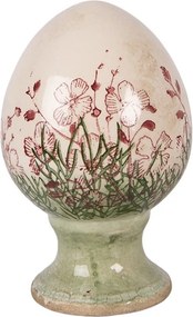 Béžové antik keramické vajíčko kvety Rustic Flower S - Ø 9*14 cm