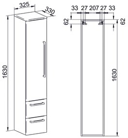 Mereo Bino, kúpeľňová skrinka vysoká 163 cm, ľavá, Multidecor, Jaseň horský, MER-CN697JASH