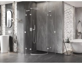 Mexen Lunar, L výklopný polkruhový sprchový kút 100 x 100 cm, 8mm číre sklo, biely profil, 833L-100L-100P-20-00