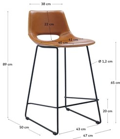 Koňakovohnedá barová stolička z imitácie kože (výška sedadla 65 cm) Zahara – Kave Home