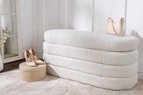 Dizajnová lavica s úložným priestorom CREAMY BOUCLÉ 115 cm – elegantný odkladací box