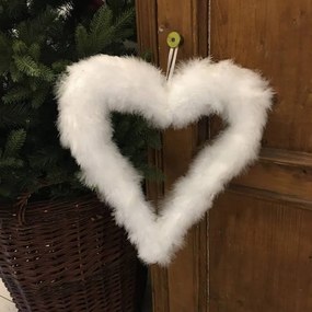DECOLED Srdce z peria, 37 cm, biele