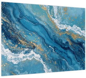 Sklenený obraz - Bledomodrý mramor so zlatom II. (70x50 cm)