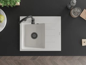 Mexen Ben, 1-komorový granitový drez 600x500x190 mm, ľavý + čierny sifón, biela, 6522605000-20-B