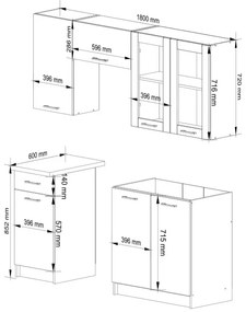 Kuchynská linka OLIVIA H720 1.8 m s vitrínou biela