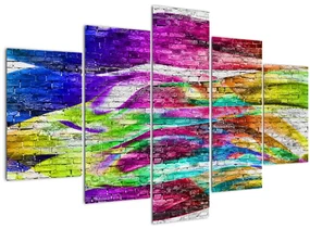 Obraz - Tehlový múr s farebnými plameňmi (150x105 cm)