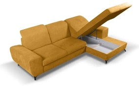 Rozkladacia rohová čalúnená sedacia súprava s úložným priestorom v tvare L ALTA, pravé prevedenie, žltá