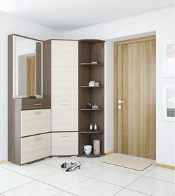 Rohová predsieňová skriňa Veneta CW - tmavý popol shimo / svetlý popol shimo