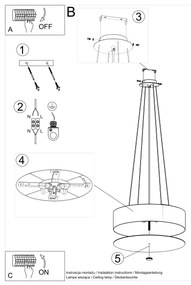 Závesné svietidlo Skala, 1x biele textilné tienidlo, (biele sklo), (fi 50 cm)