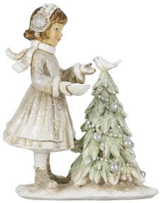 Vianočné dekorácie dievča kŕmiace vtáčika - 10*5*12 cm