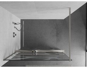 Mexen Kioto+, sprchová zástena Walk-In s poličkou a vešiakom 70 x 200 cm, 8mm číre sklo biely vzor, brúsená oceľ profil, 800-070-121-97-97