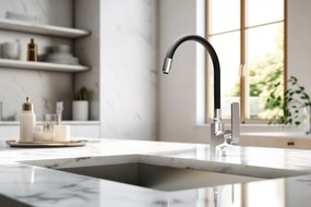 Invena Ligaria, vysoká drezová batéria s elastickým ramenom, systém Eco Start, chrómová-čierna matná, INV-BZ-39-008-L