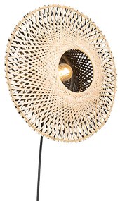 Orientálna nástenná lampa bambus 35 cm so zástrčkou - Rina