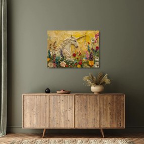 Sklenený obraz - Jednorožec s kvetinami (70x50 cm)