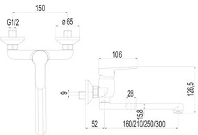 Mereo Mereo, Drezová nástenná batéria, Zuna, s ramienkom plochým rovným 250 mm, chróm, MER-CB302A01Z