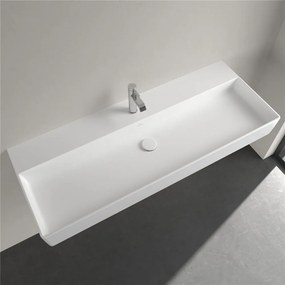 VILLEROY &amp; BOCH Memento 2.0 závesné umývadlo s otvorom, bez prepadu, 1200 x 470 mm, Stone White, s povrchom CeramicPlus, 4A22C2RW