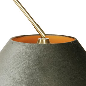 Mosadzná oblúková lampa s čiernym a dvojitým zamatovým tienidlom zelená - XXL
