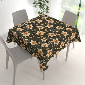 Biante Bavlnený štvorcový obrus Sandra SA-736 Hnedooranžové kvety vanilky na tmavo zelenom 60x60 cm