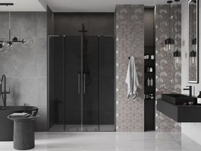 Mexen Velar L Duo, posuvné sprchové dvere do otvoru 140 cm, 8mm šedé sklo, brúsený grafit, 871-140-003-42-95