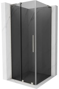 Mexen Velar L, sprchový kút s posuvnými dverami 90 x 90 cm, 8mm šedé sklo, brúsená oceľ, 871-090-090-43-97