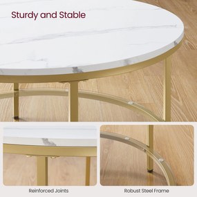 Okrúhly obývací stôl z umelého mramoru s odkladacou policou, moderný štýl, priemer 80 cm