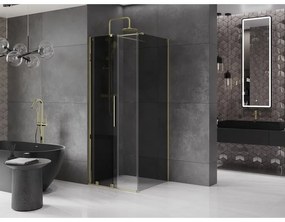 Mexen Velar, sprchový kút s posuvnými dverami 110 x 110 cm, 8mm šedé sklo, zlatá lesklá, 871-110-110-41-50