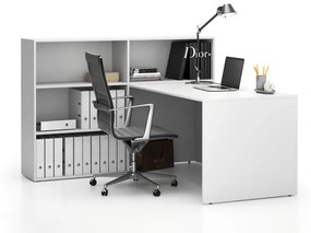 Kancelárska zostava single SEGMENT, 3 police, ľavá, biela/biela
