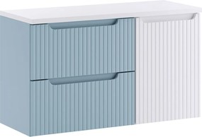 Závěsná skříňka pod umyvadlo Nova Denim s deskou a košem na prádlo 100 cm modrá/bílá