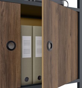 Regál na šanóny s uzamykateľnou skrinkou, kancelársky, otvorené police, kovový antracitový/orech, 800x2200x400 mm: ARIEL Eco Design
