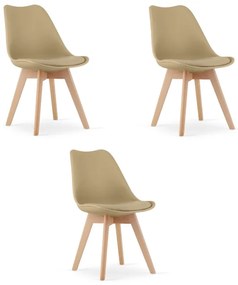 Set troch jedálenských stoličiek MARK tmavobéžové / hnedé nohy (3 ks)