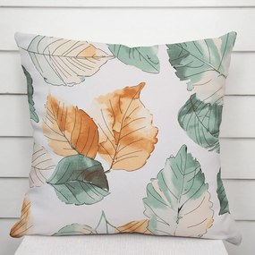Biante Bavlnená obliečka na vankúš Sandra SA-748 Hnedo-zelené akvarelové listy na bielom 60 x 60 cm