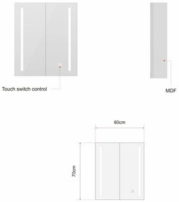 Erga Hana, zrkadlová galérka s LED osvetlením 60x70cm s integrovanou zásuvkou, biela, ERG-V05-HANA-6070-WH
