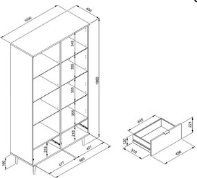 Vysoká vitrína Göteborg, biela / dub sonoma