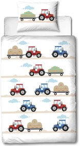 Detské flanelové obliečky TRAKTOR biele Rozmer obliečky: 80 x 80 cm | 135 x 200 cm