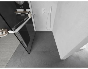 Mexen Kioto+ L, sprchová zástena Walk-In s poličkou a vešiakom 90 x 200 cm, 8mm číre sklo čierny vzor, biely profil, 800-090-123-20-70