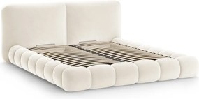 Slonovinová čalúnená dvojlôžková posteľ s úložným priestorom s roštom 180x200 cm Solange – Micadoni