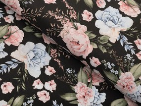 Biante Bavlnené posteľné obliečky Sandra SA-449 Modro-ružové kvety na čiernom Predĺžené 140x220 a 70x90 cm