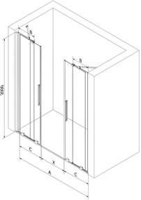 Mexen Velar Duo, posuvné sprchové dvere do otvoru 160 cm, 8mm sklo námraza, zlatá lesklá, 871-160-000-32-50