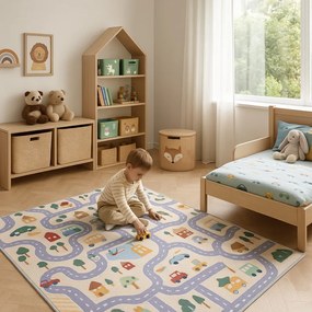 Vopi, AKCIA: 👣🛡️133x133 cm Detský kusový koberec Scanroad 39 - neúčtujeme odrezky z role - obšitý zo všetkých strán + protišmyková, šíře, viacfarebná, filc, detská izba