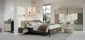 Posteľ s nočnými stolikmi Barea 180x200, béžová/dub atlantic
