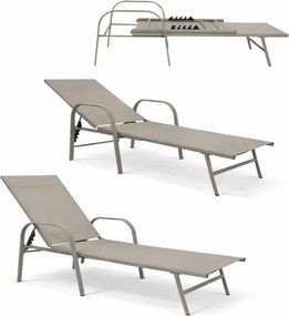 Béžové záhradné lehátko s nastaviteľným operadlom – ideálne na relaxáciu