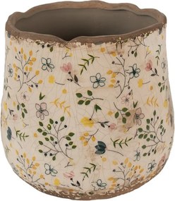 Béžový keramický obal na kvetináč so žltými kvietkami Ylla L - Ø 21*19 cm
