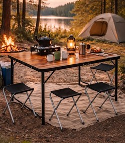Kempingový skladací stôl so stoličkami – turistický set pre 4 osoby čierna