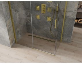 Mexen Omega, sprchovací kút s posuvnými dverami 130 (dvere) x 70 (stena) cm, 8mm sklo, zlatý profil-číre sklo, 825-130-070-50-00