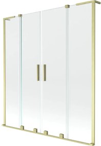 Mexen Velar L Duo, 2-krídlová posuvná vaňová zástena 140 x 150 cm, 8mm číre sklo, zlatá matná, 896-140-003-02-55