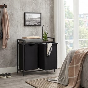 Kôš na bielizeň s policou BERGEN, 2 x 46l, čierna/hnedá Vasagle