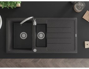 Mexen Andres - granitový drez 100,0x50,0cm, 1,5-komorový, čierna-škvrny, 6515101510-76