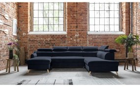 Tmavomodrá zamatová rozkladacia rohová pohovka do "U" (pravý roh) Sweet Harmony – Miuform